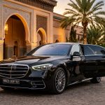 Black Mercedes-Benz S-Class S400 with MoroccoLuxuryTaxi Plate at Four Seasons Resort Marrakech