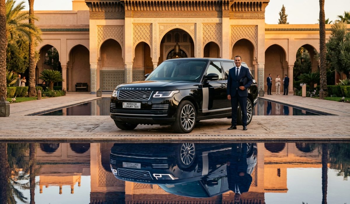 Black Range Rover Luxury SUV with MoroccoLuxuryTaxi Plate at The Oberoi Marrakech